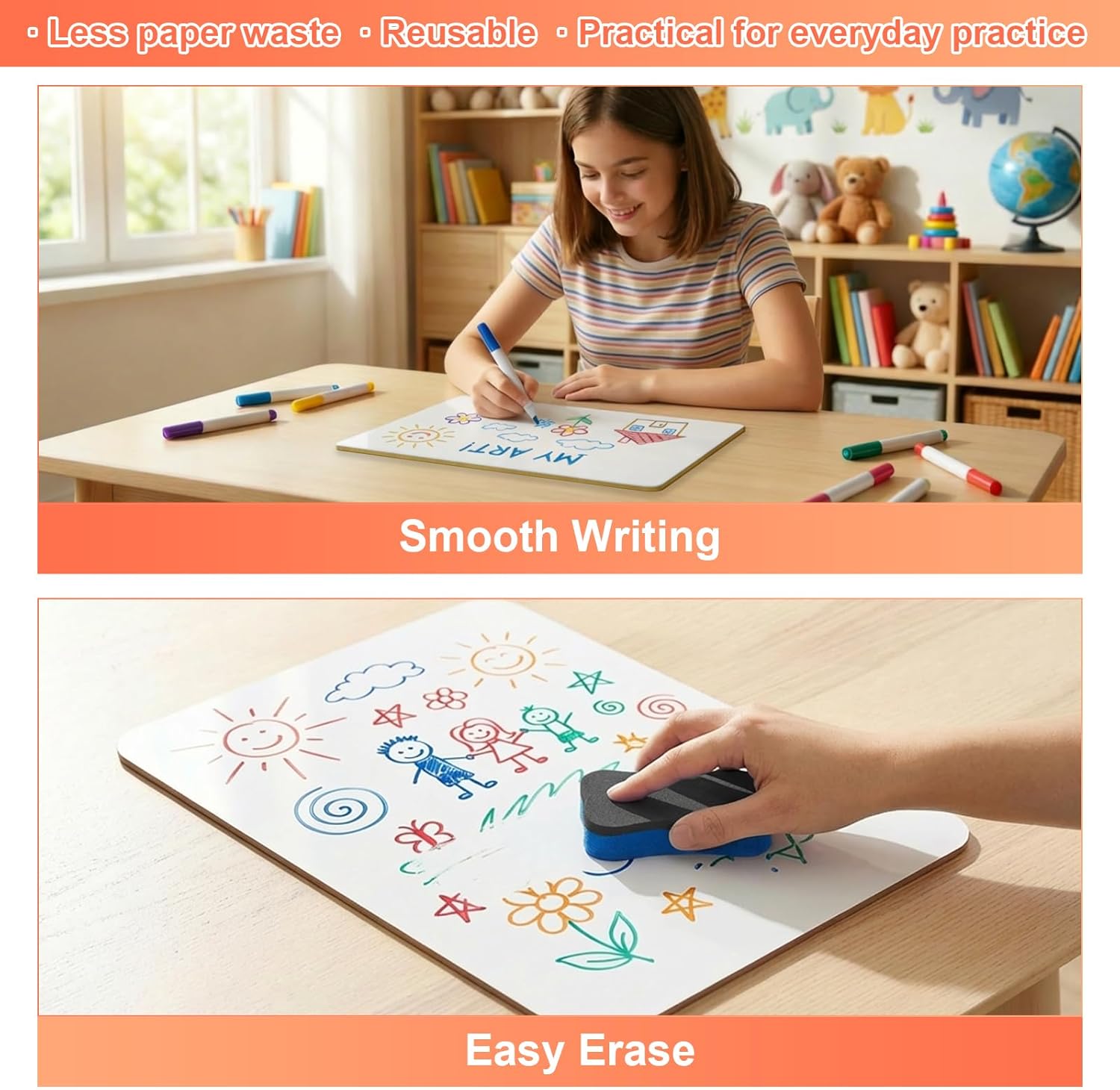 HOUYEE 16 Pack Small White Board Dry Erase Boards, 9 x 12 Inch Double Sided Mini Dry Erase LapBoards with 16 Erasable Pen & 16 Erasers, Handheld Whiteboards Suitable for Offices, Homes, Classrooms