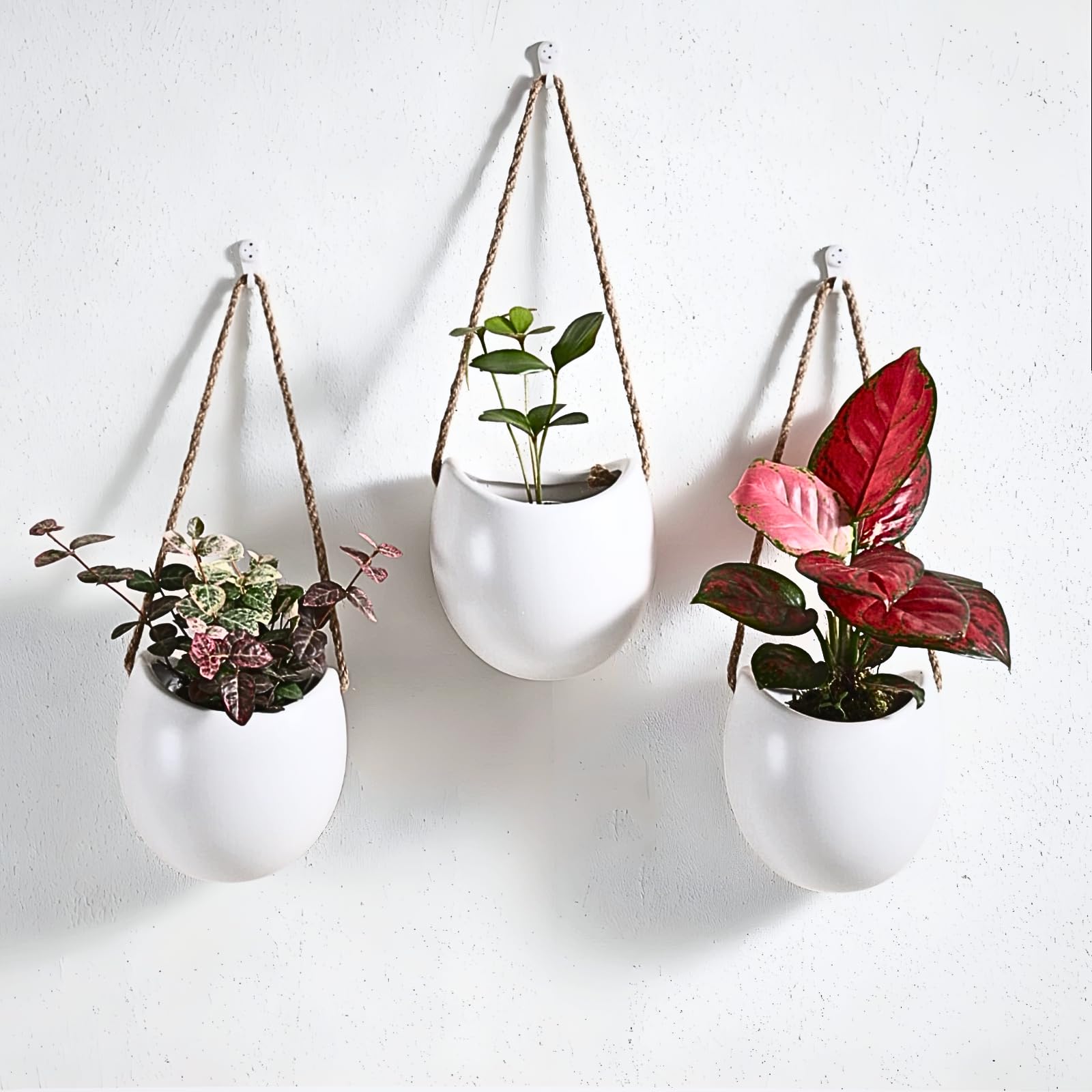 Photo 1 of **-Only Two** Kvetto Set of 3 Ceramic Wall Planters - Small Hanging Pocket Vases for Indoor Plants & Dried Flowers, Wall Decor for Home Room Garden Office