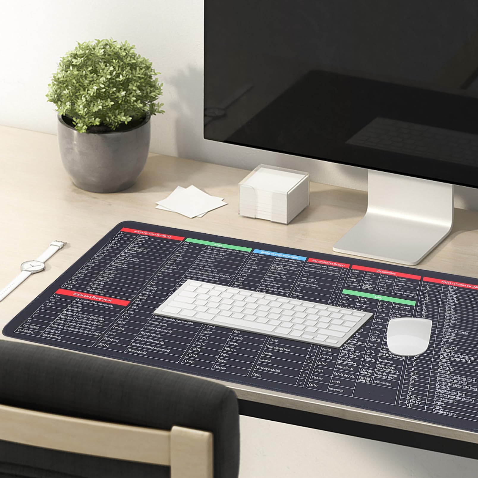 SHINEOFI Alfombrilla de Ratón Atajos de Teclado Excel Material de Goma y Tela Extragrande Diseño Práctico y Antideslizante Multifuncional para Gaming y Oficina