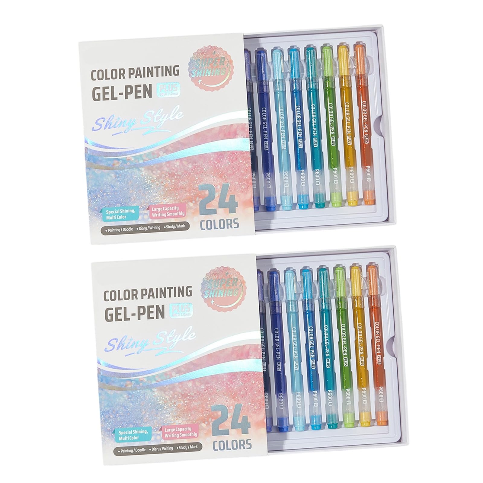 Lot de stylos à encre gel pailletée pour journal et croquis 24/48 dans un plateau pour écrire, étudier, marquer et prendre des notes