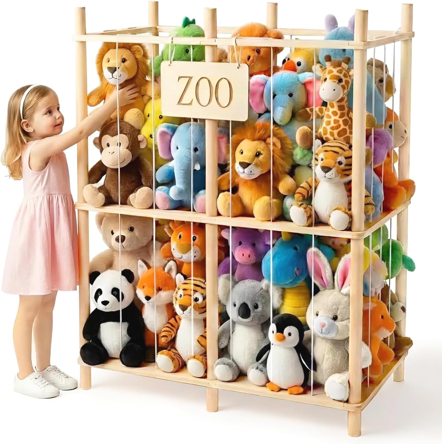 aiwo Large Stuffed Animal Storage Toy Organizer for Kids Room, Toy Chest Teddy Bear Storage for Toddlers, Stuffy Storage Plushies Holder for Playroom, Bedroom Nursery Decor