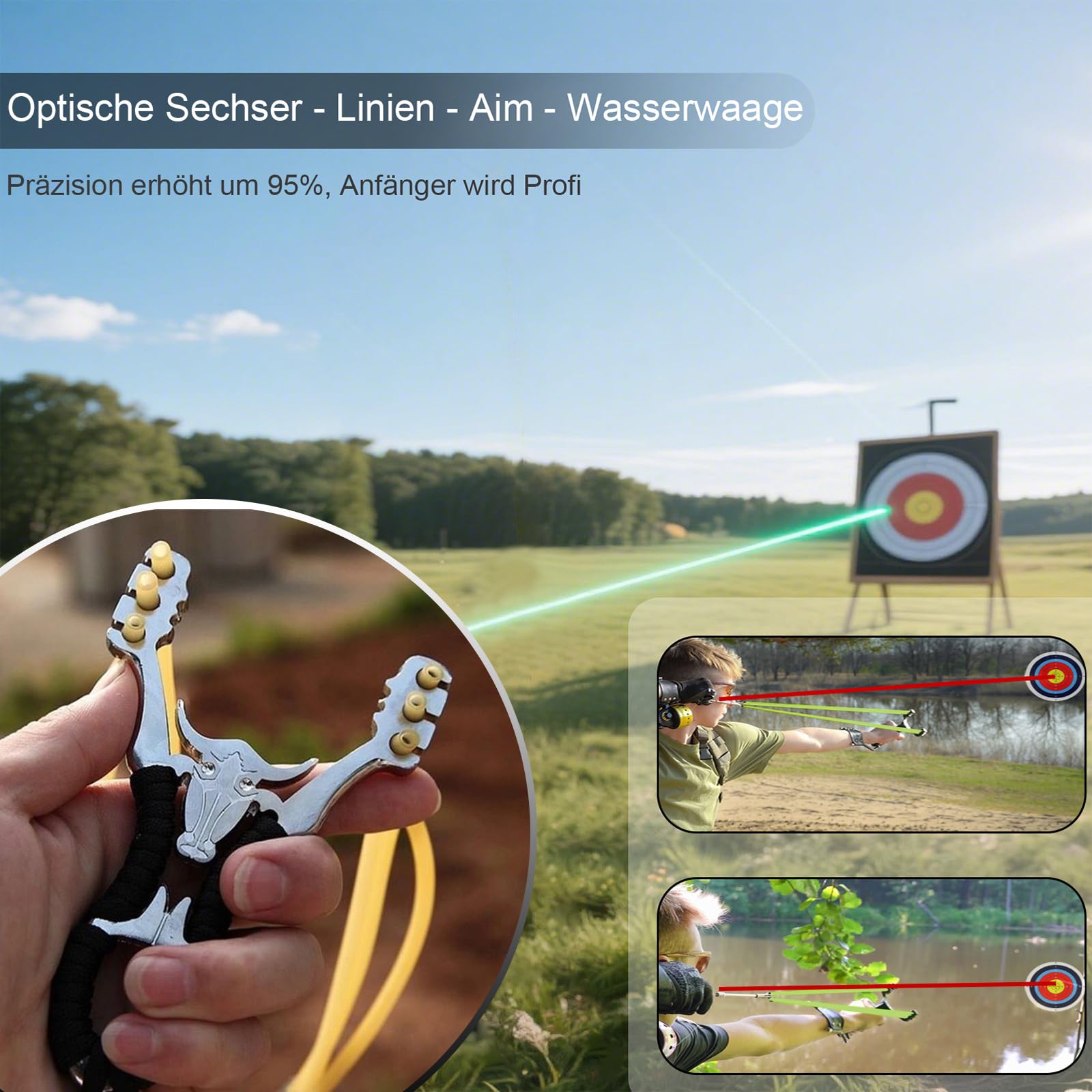 Steinschleuder Profi für Jagd, Slingshot Schleuder Set mit 2 Gummiband, Sportschleuder, Outdoor Jagdschleuder mit Anblick, Katapult Schleuder mit 400 Tonkugeln Und 200 Stahlkugeln