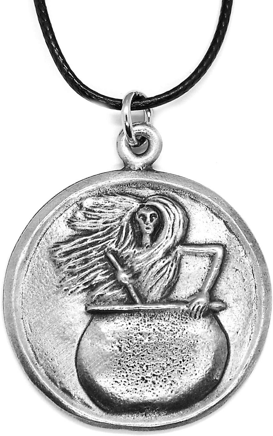 Baba Yaga Pagan Wiccan Pendant (The Wise Old Crone of Autumn) in a Lemon Burlap Pouch