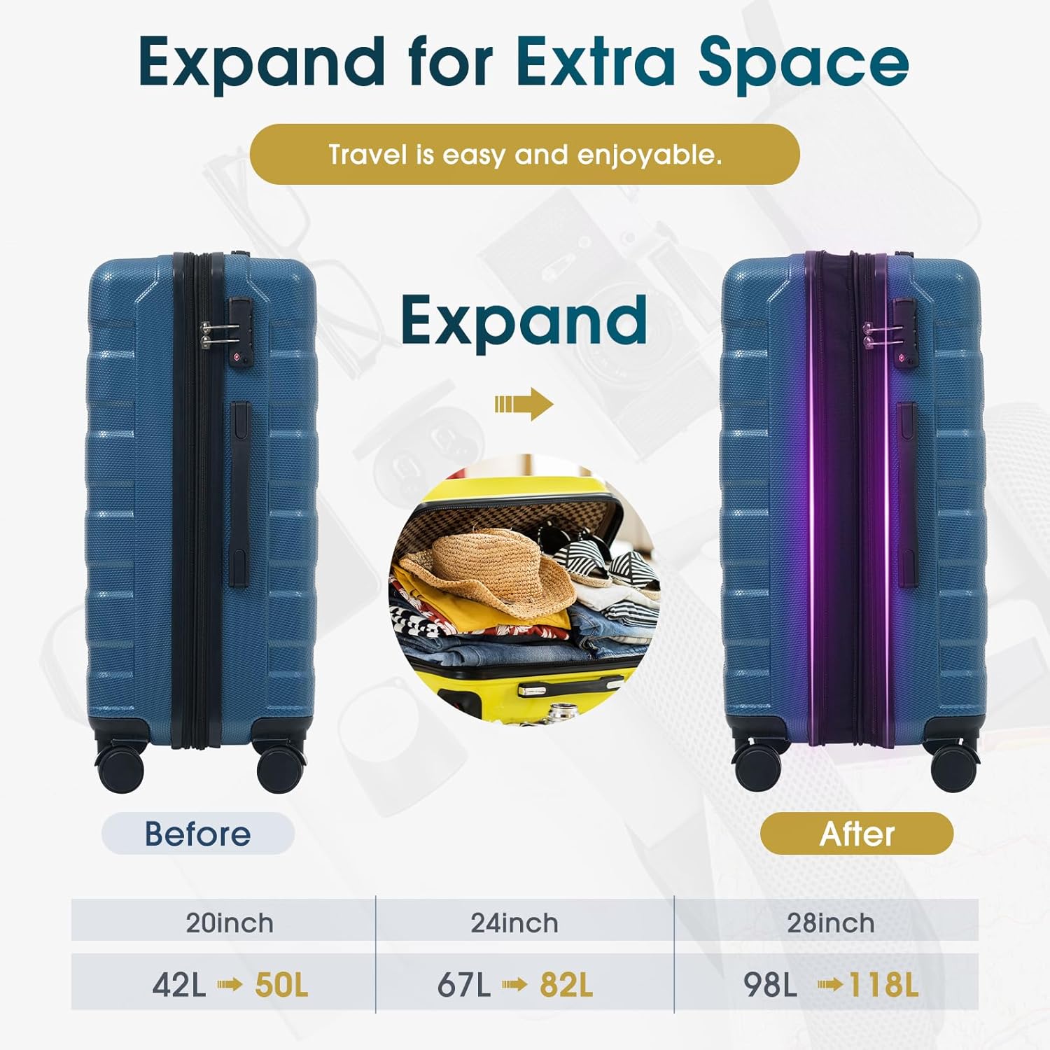Merax 24 Inch Checked Luggage, Expandable Hardshell Suitcase with Spinner Wheels TSA Lock, Lightweight Scratch-Resistant ABS for Business Travel, Weekend Trips, Long Vacations