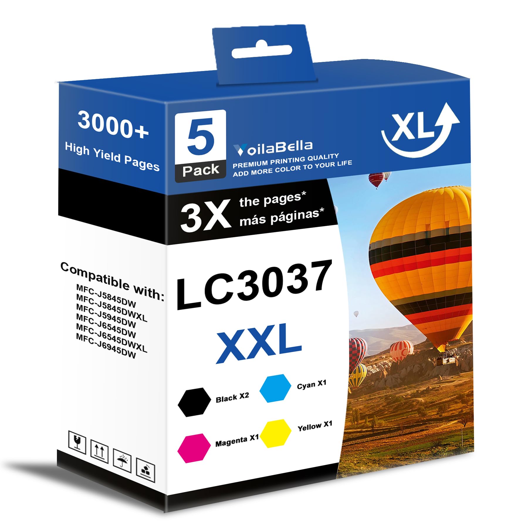 LC3037XXL High Yield Ink Cartridge Replacement for Brother LC3037 LC3037XXL Ink Cartridge to use with MFC-J5945DW MFC-J5845DW MFC-J5845DWXL
