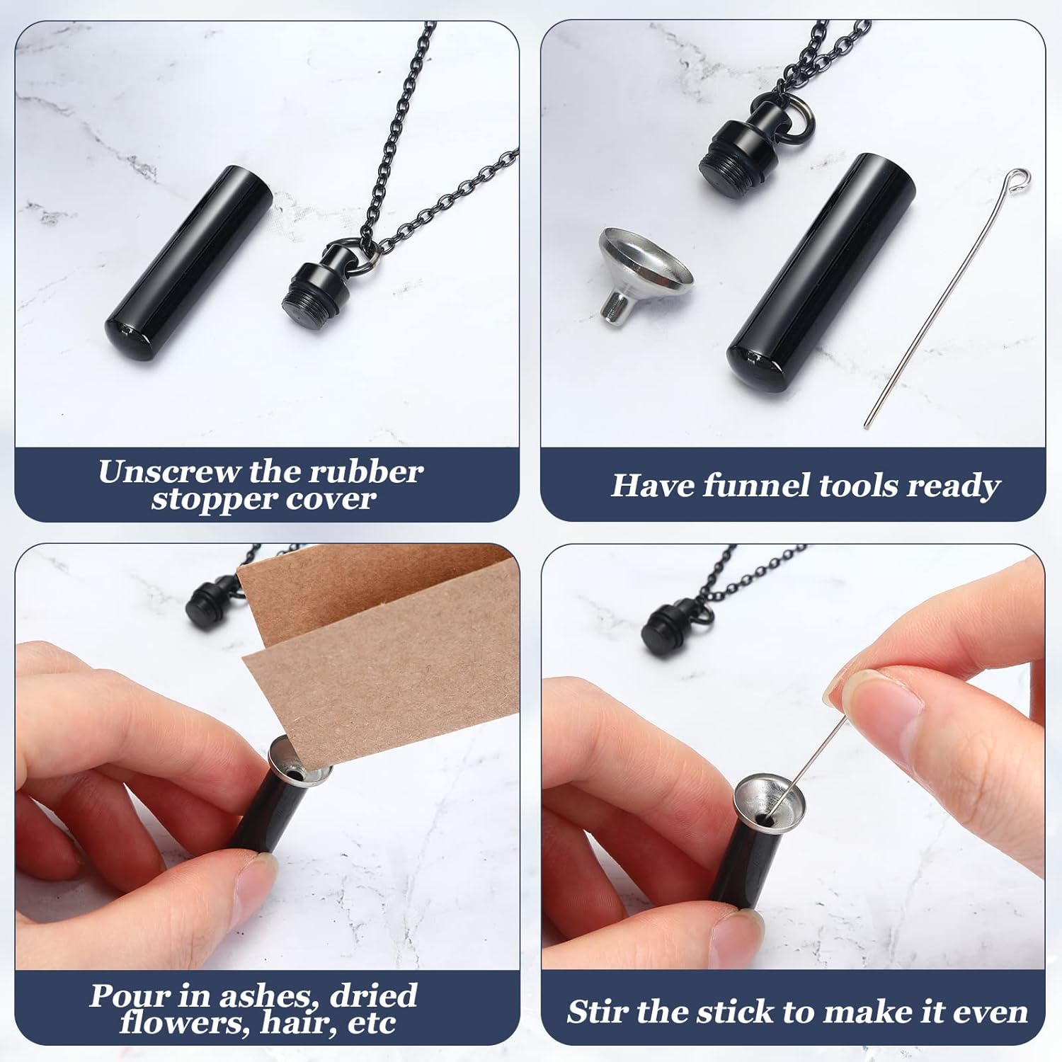 Yaomiao 10 Pieces Urn Necklace for Ashes Cremation Cylinder Memorial Stainless Steel Memorial Pendant for Women Men Loved Ones (Black, Silver) - Image 4