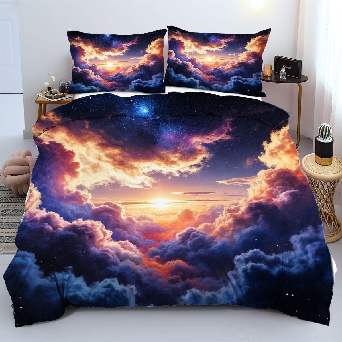 Parures de lit 240x260 cm avec housse de couette microfibre légère lit adulte motif nuage