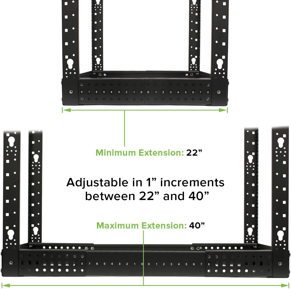 NavePoint 4-Post Open Frame Racks 19-inch Standard, Adjustable 22"-40", Square Holes/Cage Nuts - Parent