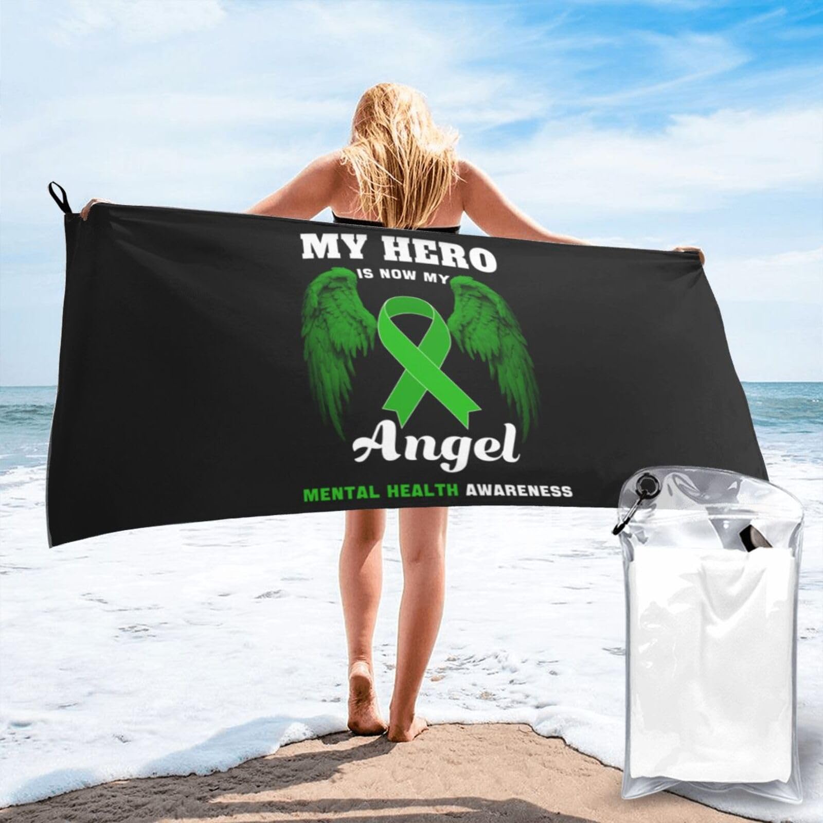 Toalla de playa "Mi Héroe Ahora Es Mi Ángel" de 70x140cm, absorbente y suave para piscina y sauna.