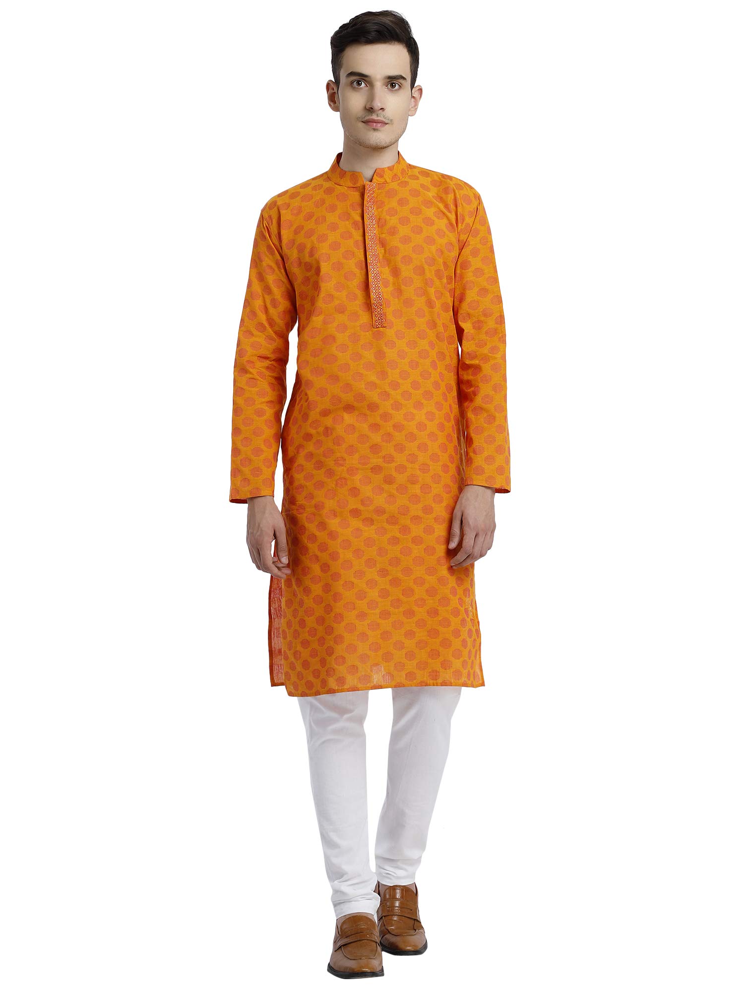 paroksh Men's Kurta Embroidered Cotton Woven Nagari Handloom Handdyed Straight Long Kurta with Side Slit, Front Button Placket Regular Fit Full Sleeve Traditional for Festive & Ethnic Wear-picture-33