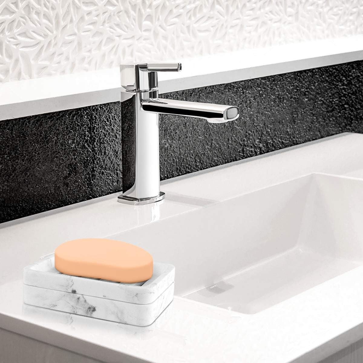 MoKo Soap Dish, Dual-Layer Resin Bar Soap Tray Container Box Case Holder with Detachable Slotted Draining Board Small Tray for Bathroom Kitchen Shower Bathtub Sinks Counter-top - White Marble: Home & Kitchen