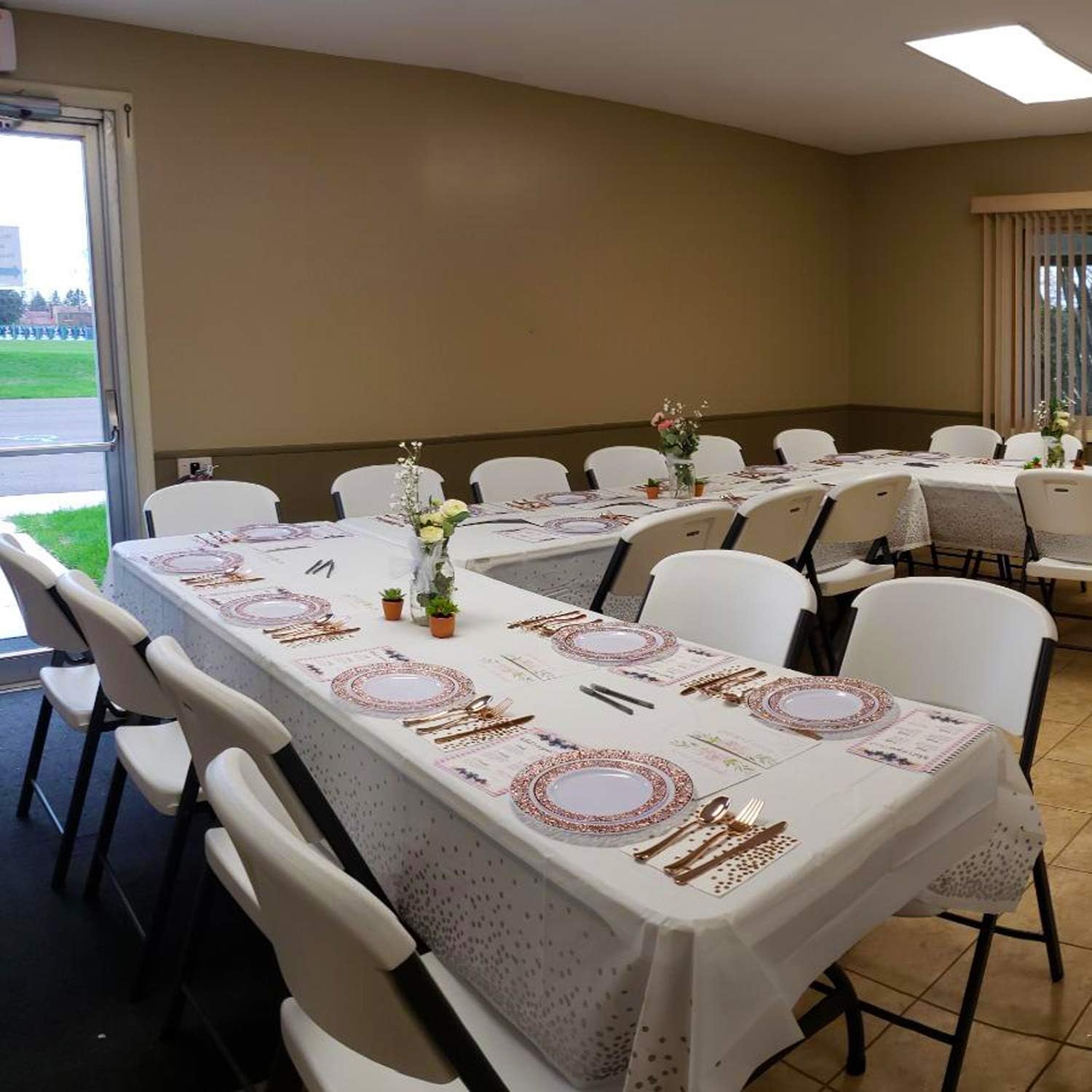 4 Pack - Plastic Tablecloths for Rectangle Tables,- Rose Gold Dot Confetti Party Table Cloths Disposable,Rectangular Table Covers, for Parties Thanksgiving Christmas Wedding, Anniversary,- 54" x 108" : Home & Kitchen