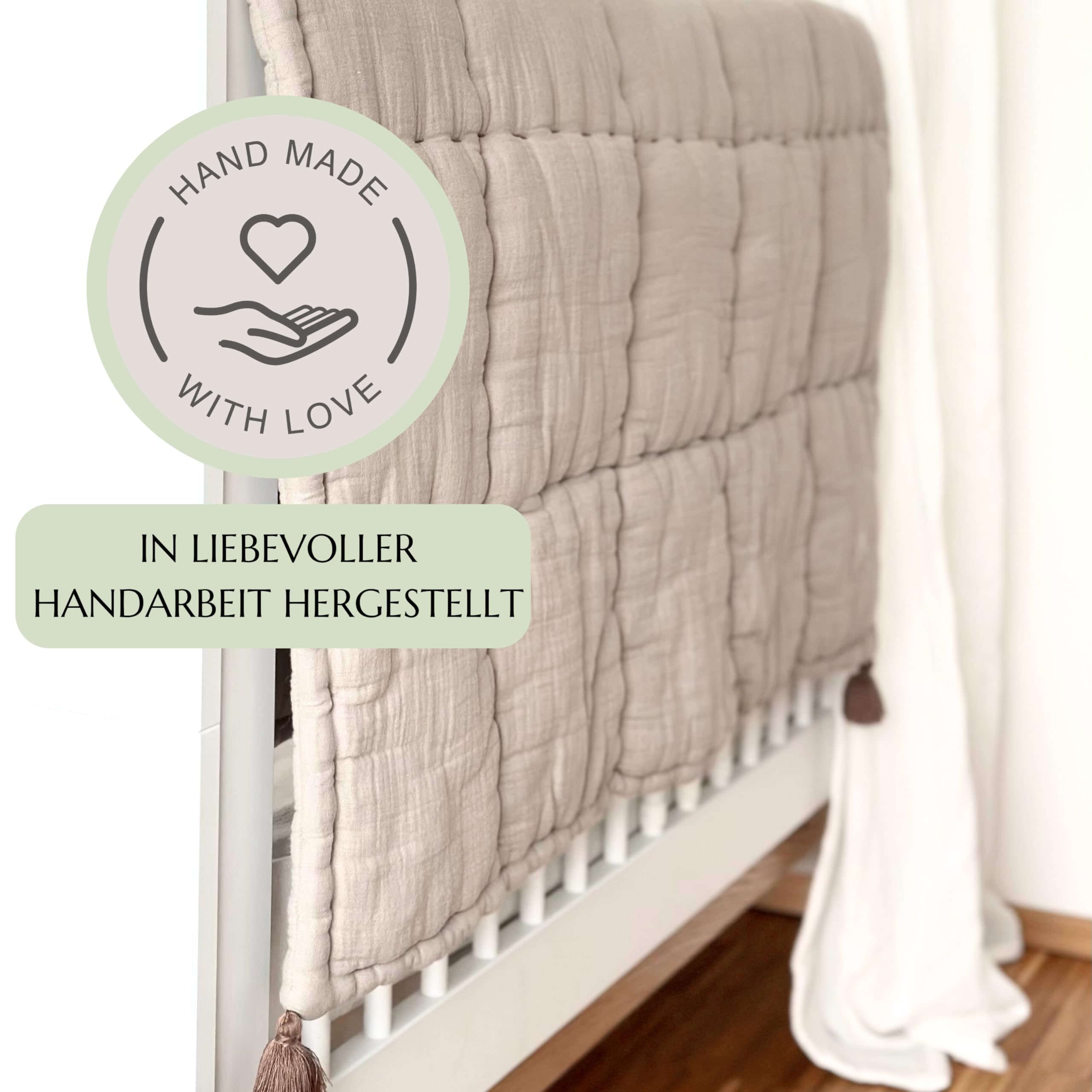 Krabbeldecke für Baby 120x120 cm gepolstert [Made in EU] Baby Krabbeldecke 100% Baumwolle Musselin [Oeko-TEX®100] weich & kuschelig auch als Babydecke, Spieldecke (Beige - 120x120cm)