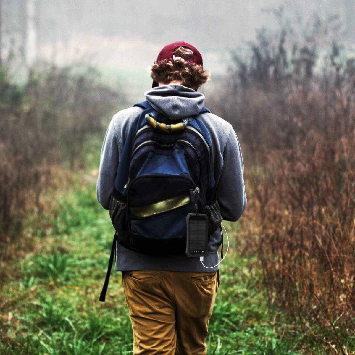 Solar Charger, ABFOCE Solar Power Bank 10000mAh with 20 LED Lights and Qi Solar Wireless Charger for Camping Outdoor for iOS Android-Black : Cell Phones & Accessories