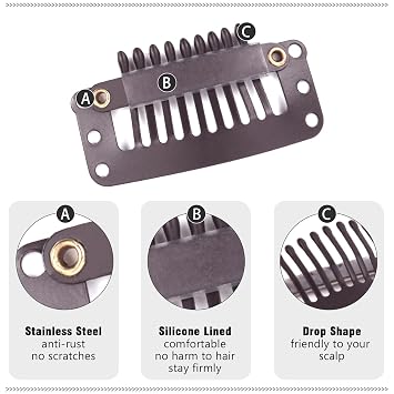 Hair Extension Clips,32mm 9-Teeth Wig Clips I-Shape Snap Hair Accessories for Women DIY Clip-ins Extensions Wig (40Pcs,Brown)