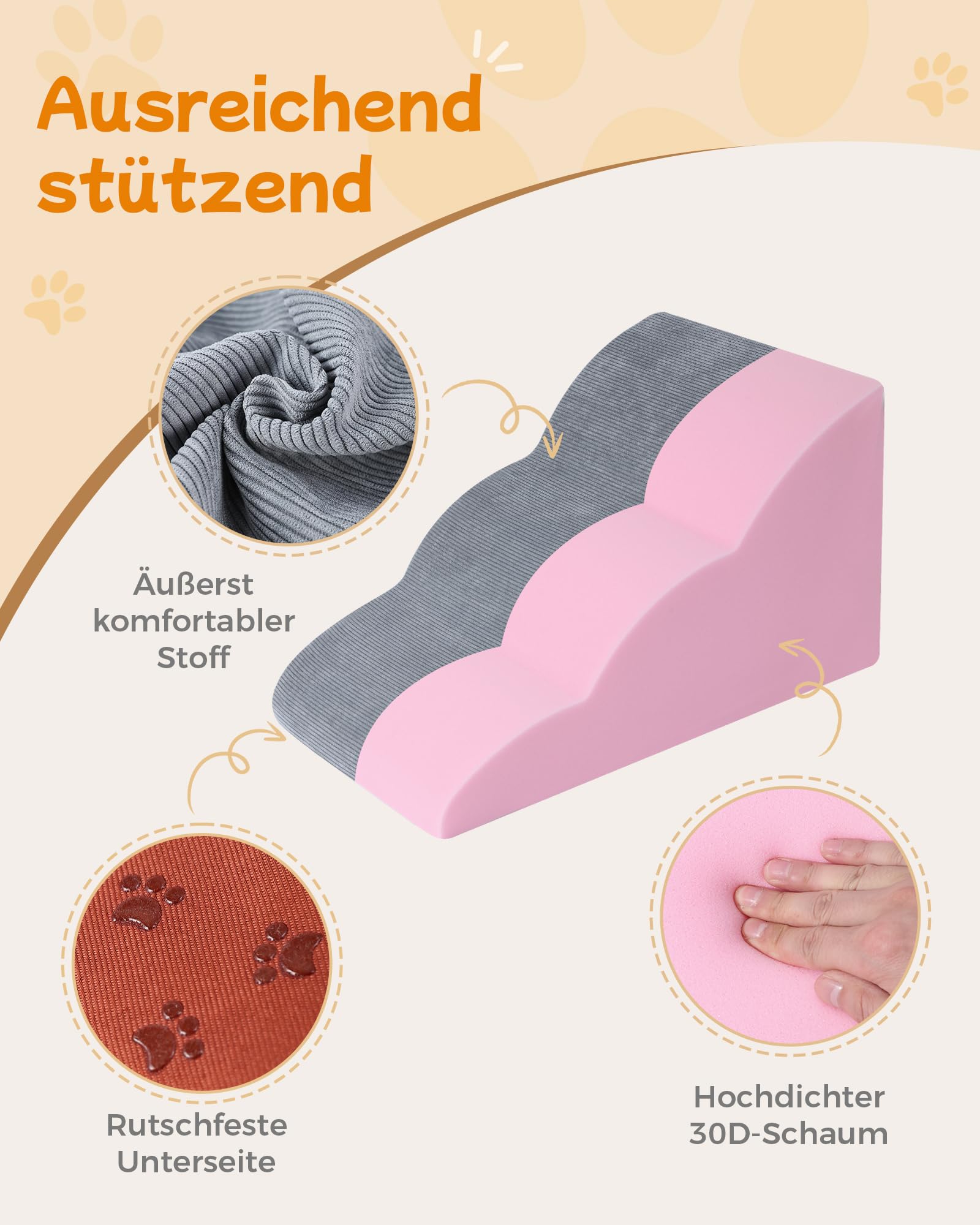 Marchepieds pour Chien à 3 Niveaux, 32 x 60 x 30 cm, pour canapé et lit Haut, marches antidérapantes pour Animaux domestiques, Rampe en Mousse de 30 cm de Haut – Idéal pour Les Petits Animaux