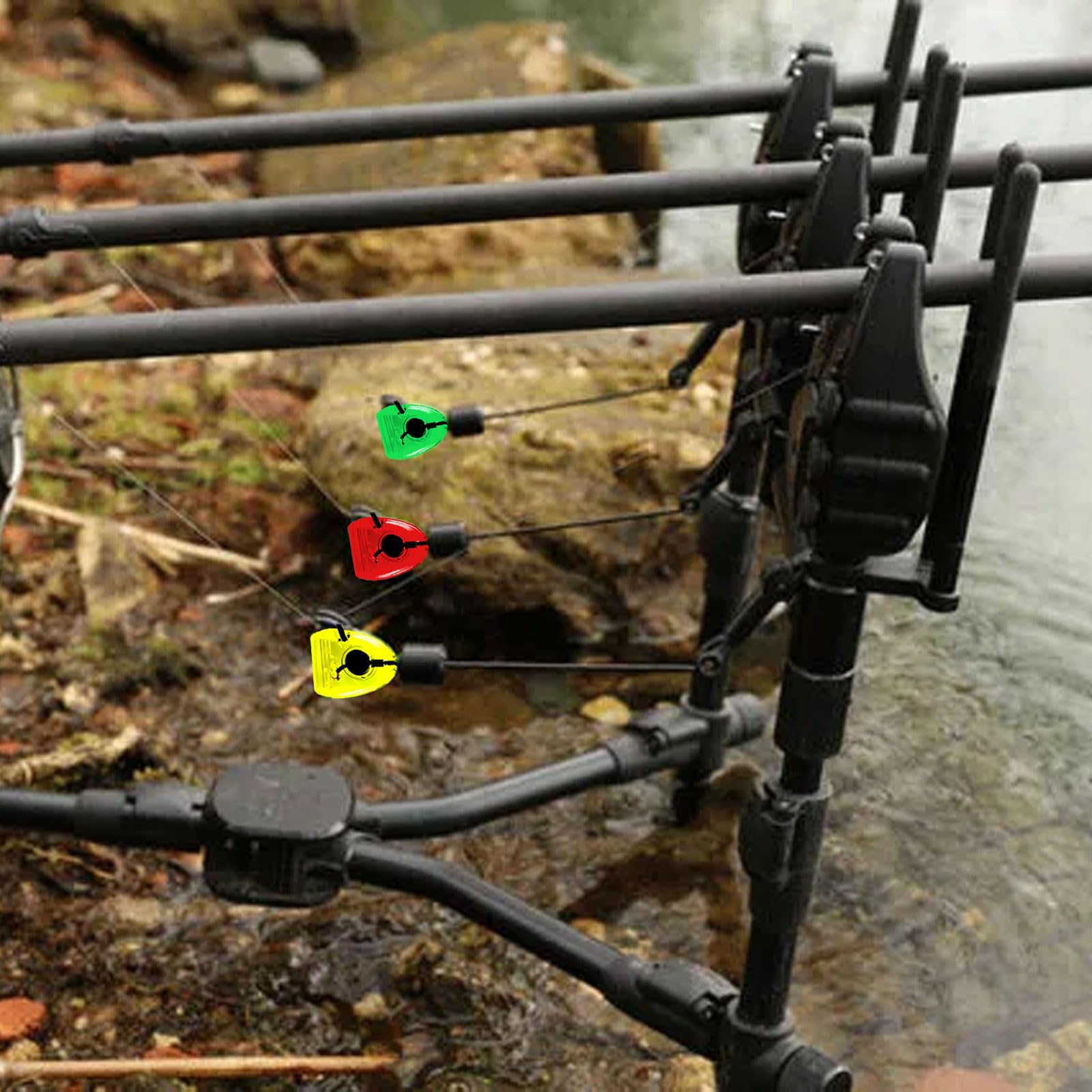 Lot de 4 détecteurs de chute pour pêche à la carpe avec alarme de touche et kit d'accessoires lumineux pour pêche à la carpe, 23 cm, avec étui de rangement zippé