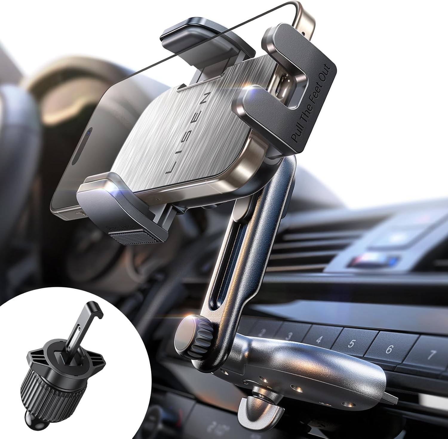 LISEN CD Slot Phone Mount for Car, Adjustable CD Phone Holder for Car Phone Mount for iPhone Car Holder Mount Ultra Sturdy Vent Cell Phone Holder Mount for iPhone 16 Pro Max Plus Accessories (Silver)