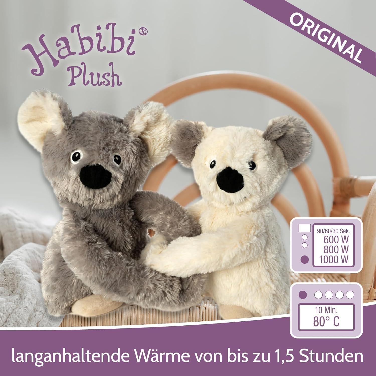 Habibi Koalas - Cojín térmico prémium para niños y adultos, 2 unidades, relleno de mijo extraíble, para calentar microondas y horno