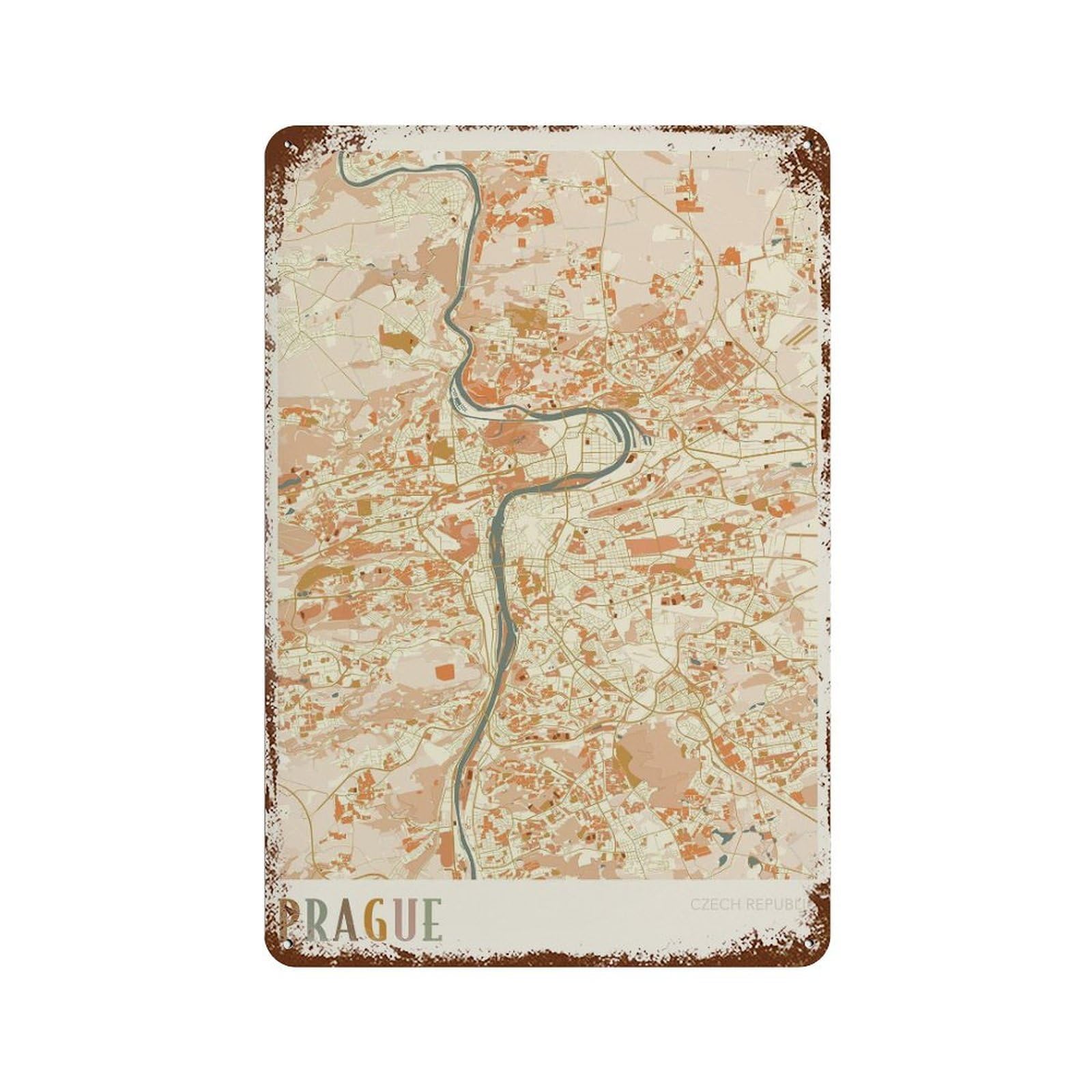 xiaoxiaoshen Prague Map City of Travel Czech Republic Boho Wall Decor Art Metal Tin Poster Modern Home Decor Art Home Bar Shop Decorations Vintage Sign 30x20cm