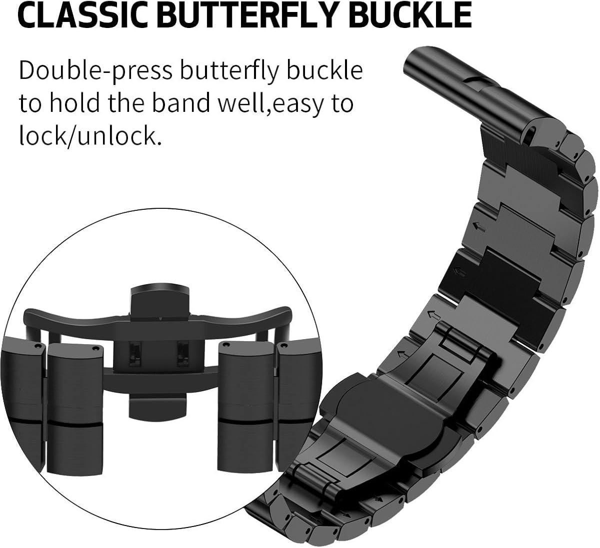 ANCOOL Compatible with Fenix 6X Metal Bands Stainless Steel Replacement Sport Bands Replacement for Fenix 3/Fenix 6X/Fenix 5X/Fenix 5X Plus Smartwatch (Black)