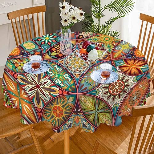 Miniatura 10 de AOYEGO Mantel redondo vintage con diseño de girasoles dorados, 60 pulgadas, letras escritas a mano, romántico, vívido, para comedor, fiesta, banquete