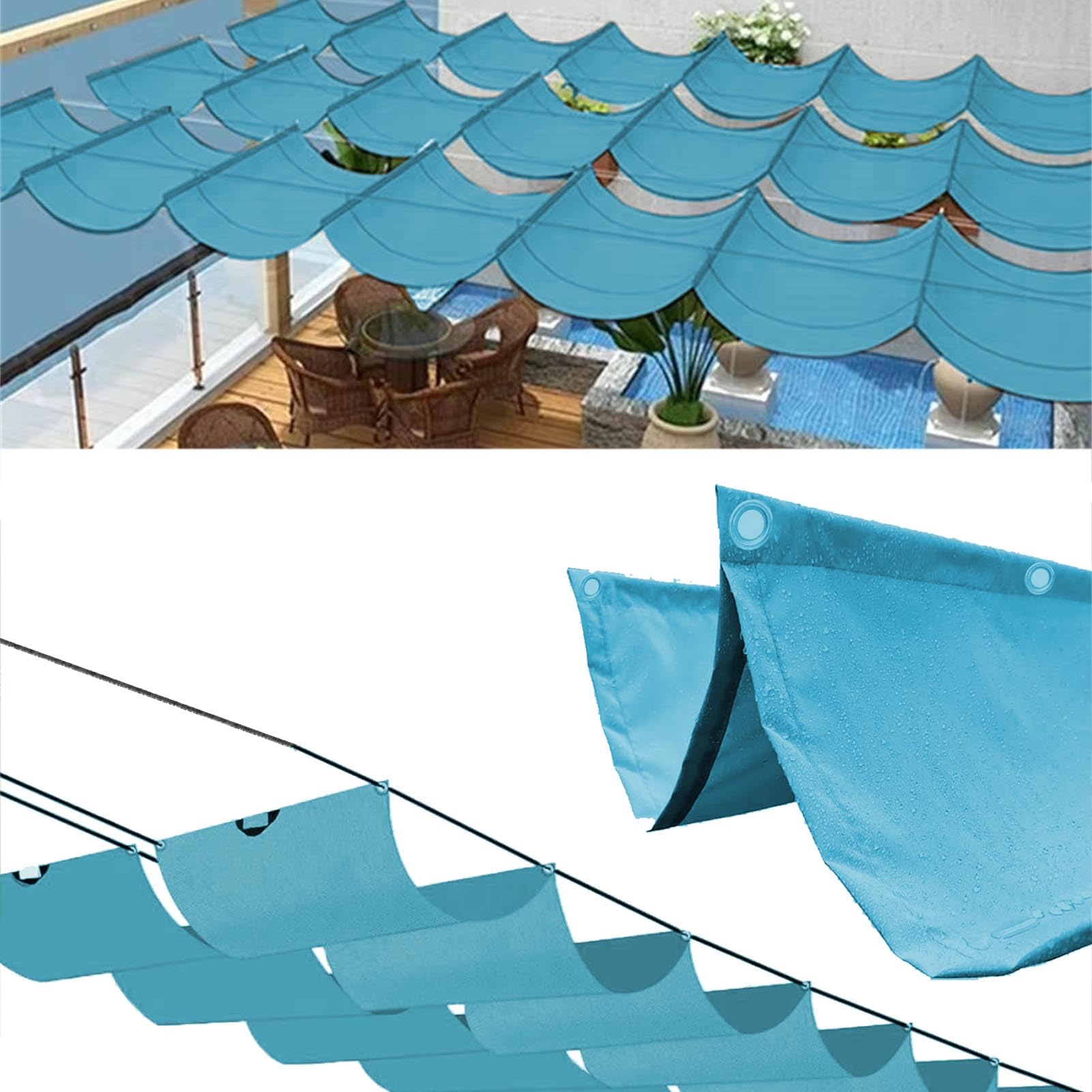 Vela Ombreggiante a Onda Retrattile Tenda a Vela Parasole per Esterno Vele Ombreggianti Impermeabile Telo Parasole con Fune Occhiellato Protezione UV 95% per Giardino Terrazza (Blu,2x5m(BxL))