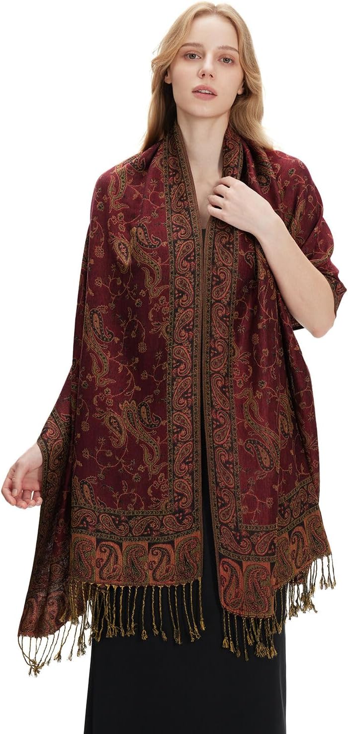 zero season Boho Paisley Pashmina Shawl Wrap Lightweight Scarf for Women, Silky Feel Bohemian Wrap for Travel & Daily Wear