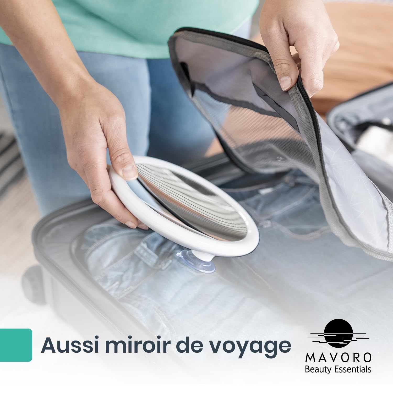 Mavoro Miroir Grossissant LED 17 cm avec 3 Ventouses Puissantes