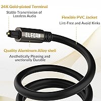 Vista 3 de Elecan Cable de audio óptico Toslink de 15 pies, 2 unidades, cable de audio digital, fibra óptica, chapado en oro, flexible y duradero, para cine