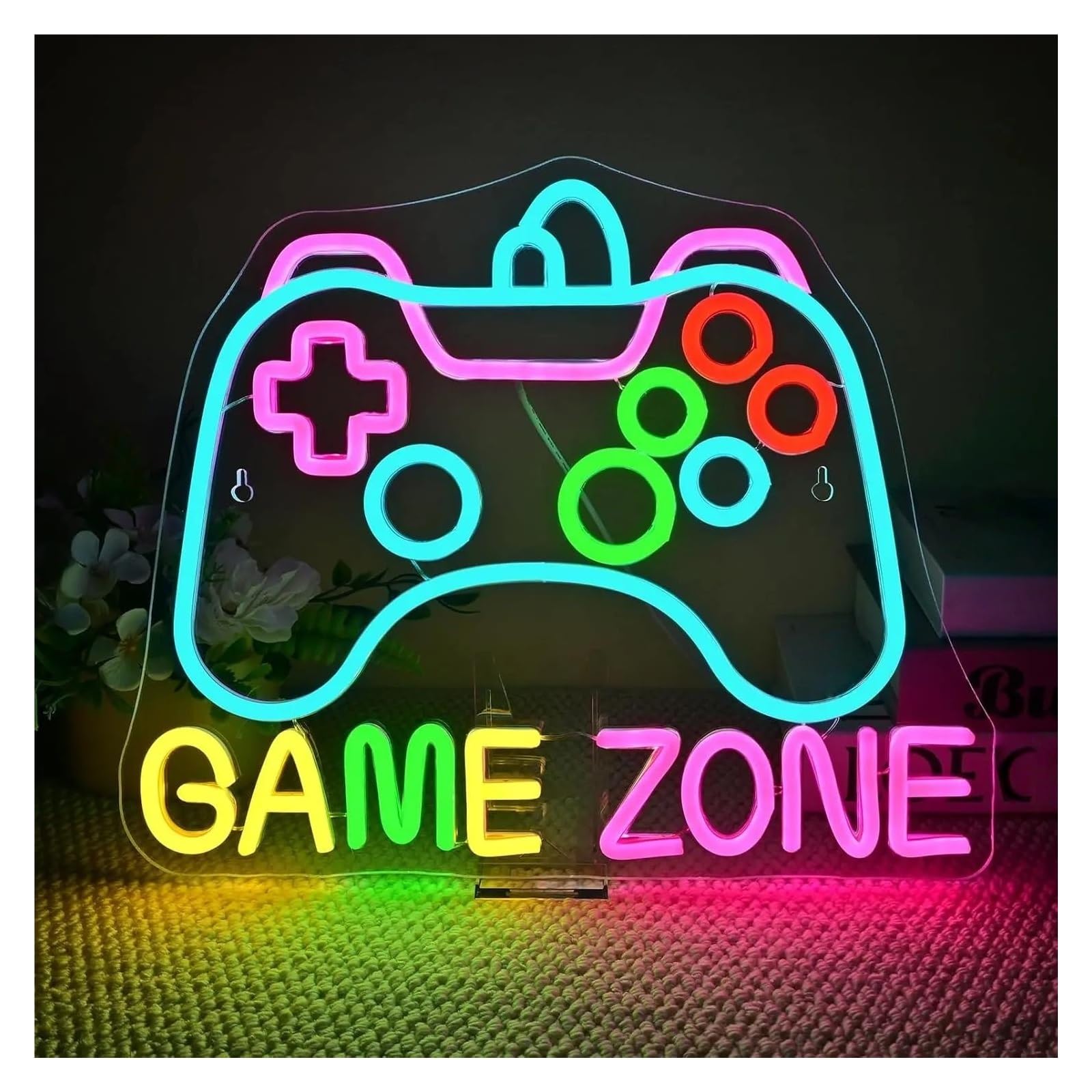 Insegna al Neon Insegna Luminosa Al Neon Game Zone Per Camera Da Letto Stanza Dei Videogiochi Festa In Casa Decorazione Da Parete Per Amanti Dei Videogiochi 38cmx31cm