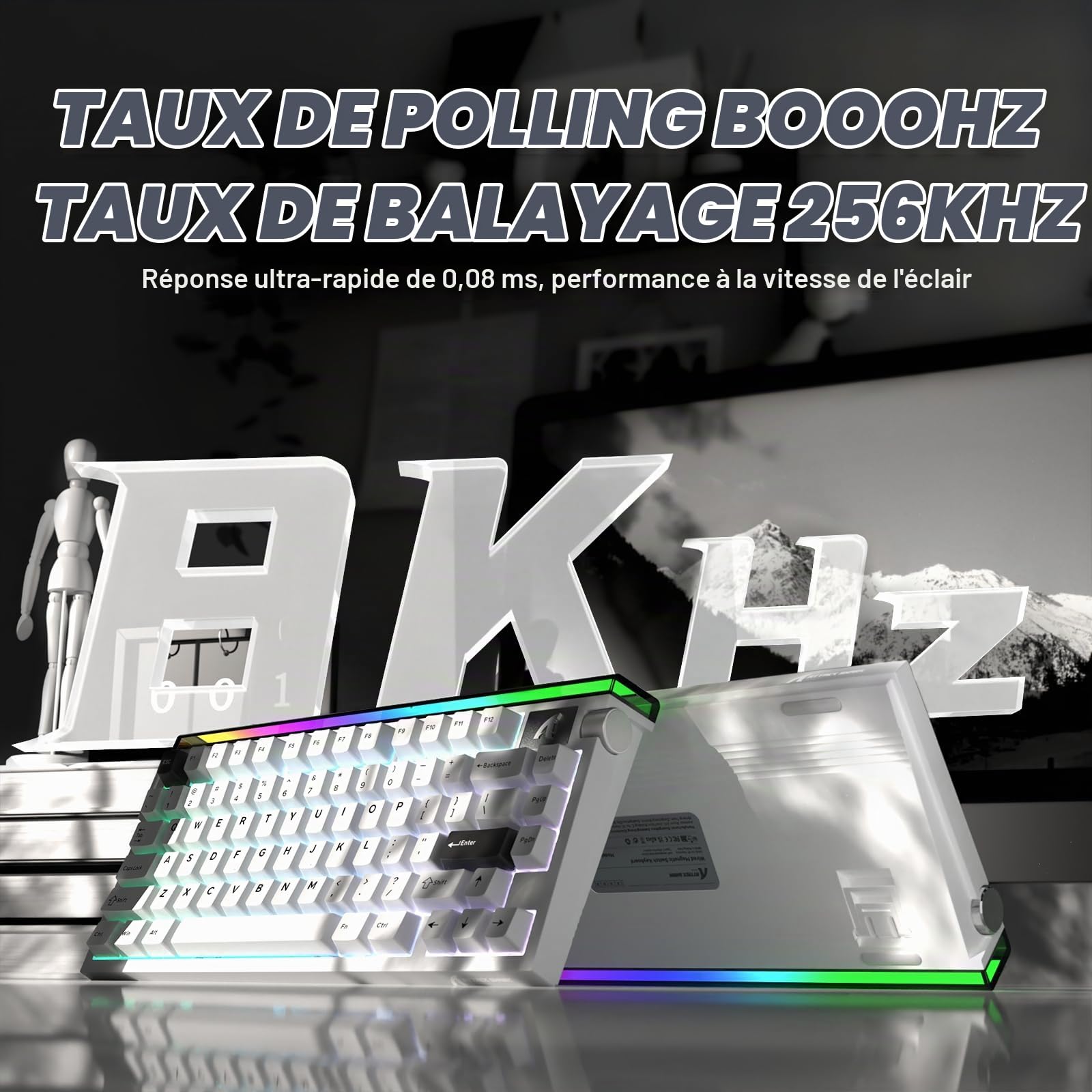 ATTACK SHARK R85 HE Clavier 8000Hz Rapid Trigger, Clavier Gamer Filaire 75%, Lightbox RGB, Précision RT de 0,005 mm, Interrupteur Magnétique, Actionnement Réglable, Snap Tap, PC/Mac, Blanc