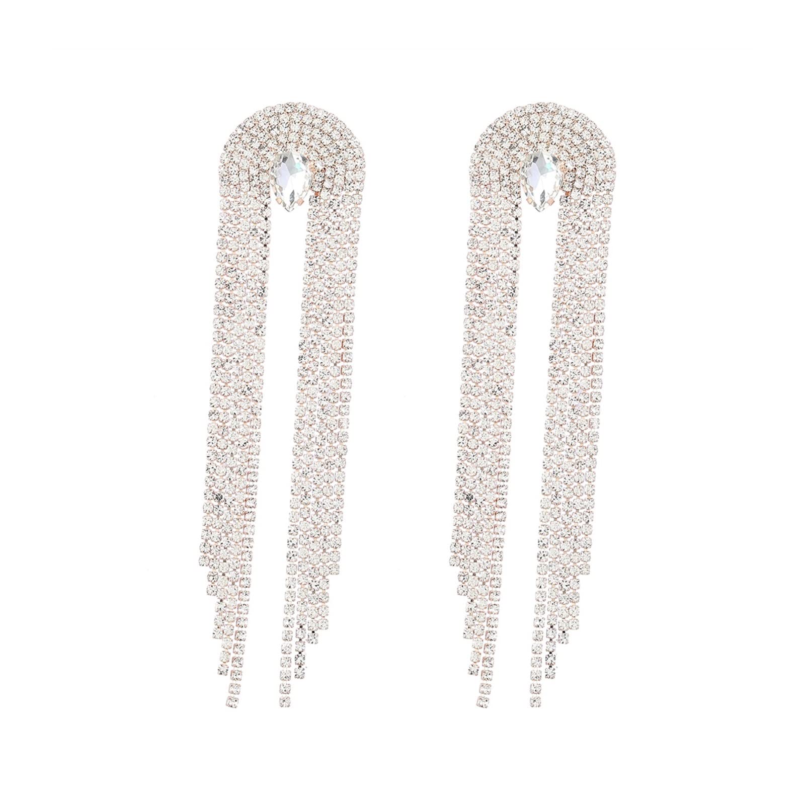HJMMHX Damen-Ohrringe, Funkelnde Strass-Kette, Lange Quasten-Ohrringe, Damen-Ohrringe, Abendessen, Hochzeit, Accessoires, modischer Luxus-Schmuck