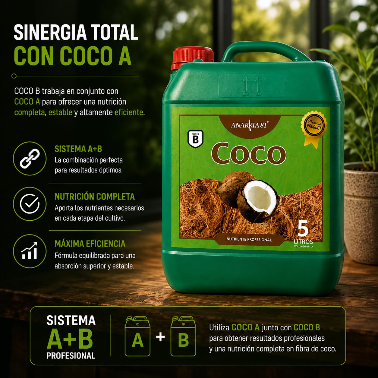 COCO B 10 L – Fertilizante Base Coco Parte B Nutrición Mineral A+B para Floración Plantas Cultivo en Fibra de Coco Interior y Exterior - Anarkia81