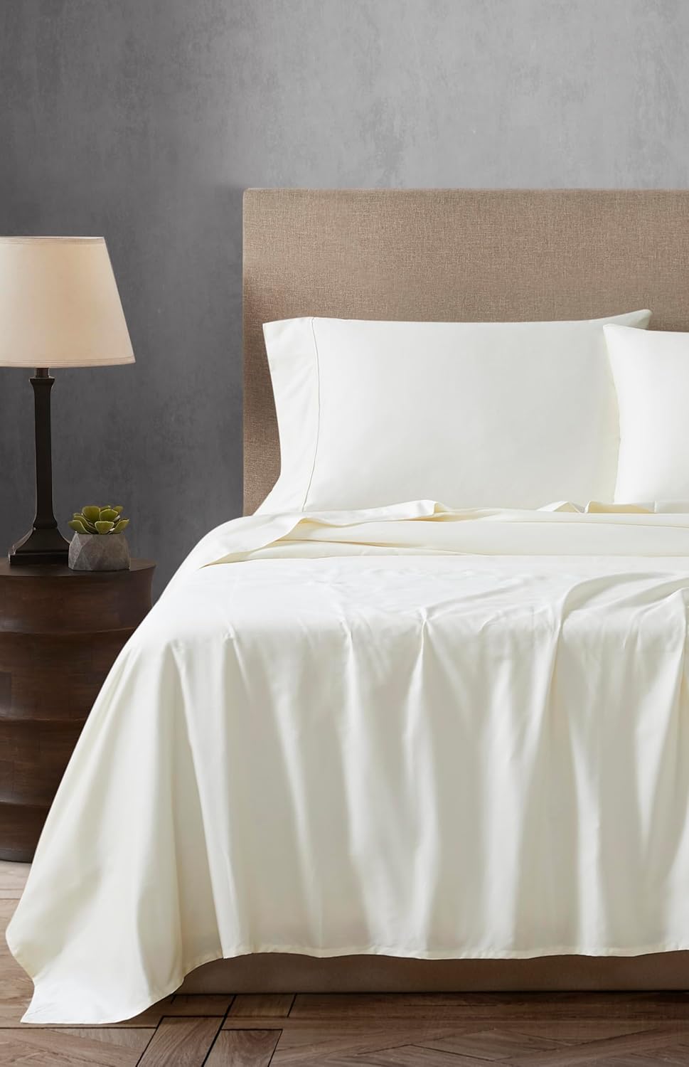 Linen Closet 4 Pcs 100% Cotton King Size Sheets Set, Ivory, 400 Thread Count, Sateen Weave, Deep Pocket Fitted Sheet, Fits Up to 18" Mattress, Smooth & Soft Bed Sheets Set for Home & Hotel Use