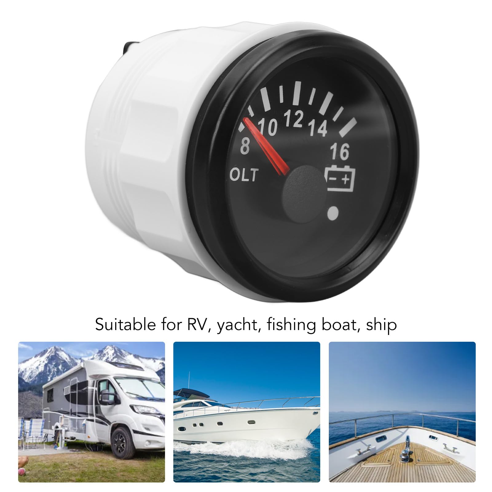 Voltmeter Für Boote, 52 Mm, DC 9 Bis 32 V, Zeigerspannungsmesser Mit Bunter Hintergrundbeleuchtung Für Wohnmobile, Yachten, Fischerboote, Schiffe(Schwarz)