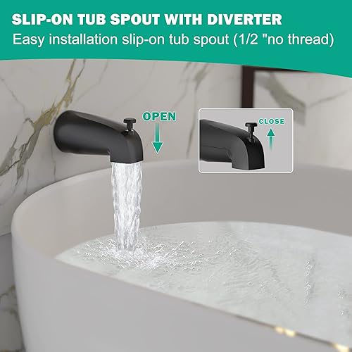 Miniatura 5 de Esnbia Kit de ducha de bañera (válvula de ducha incluida), juego de grifo de ducha con cabezal de ducha de lluvia de 8 pulgadas y asa, juego de