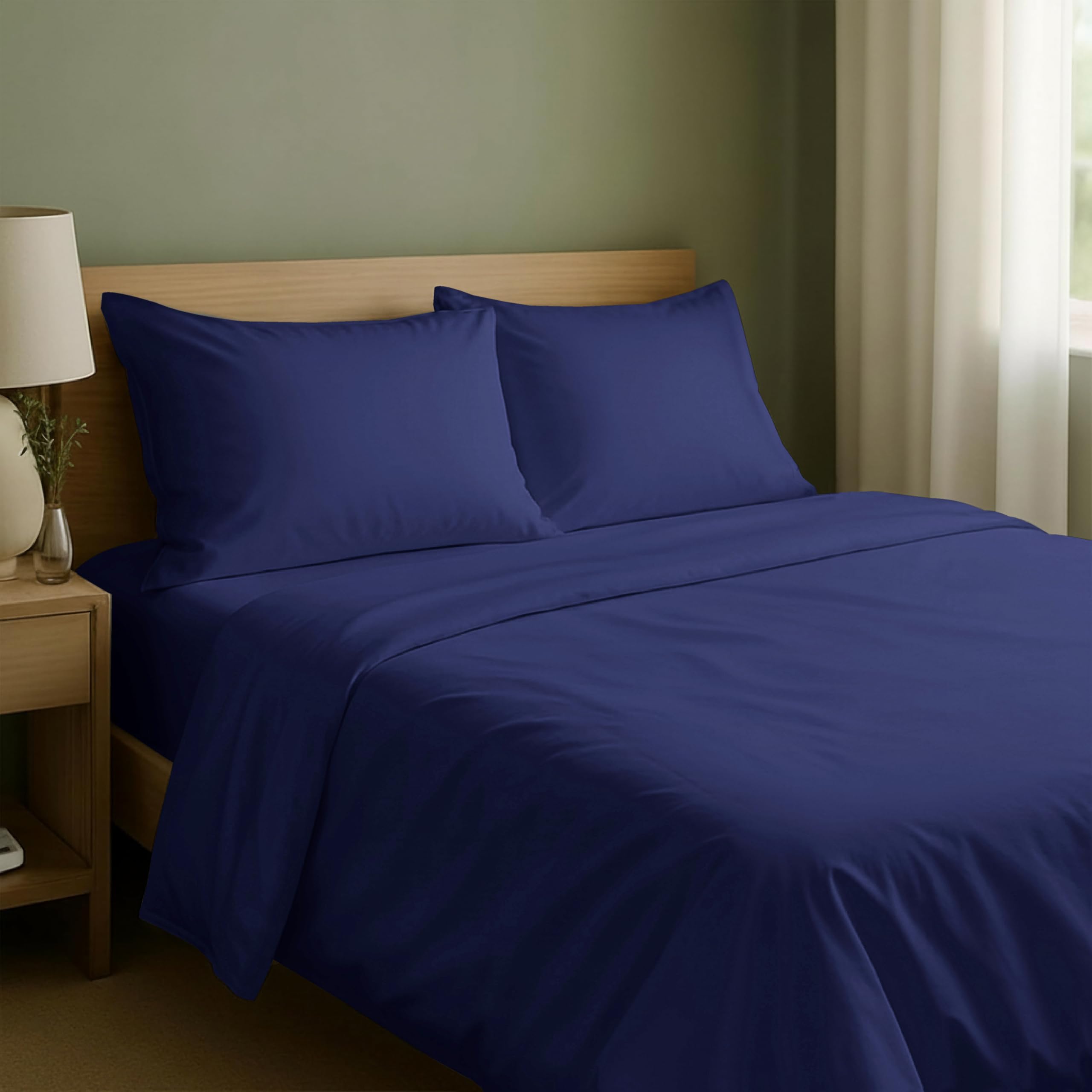 California Design Den Queen Sheet Set - Natural 100% Cotton Sheets Queen Size Bed Set with Deep Pockets, Soft Sateen Weave, Breathable and Durable Bedding (Navy Blue)