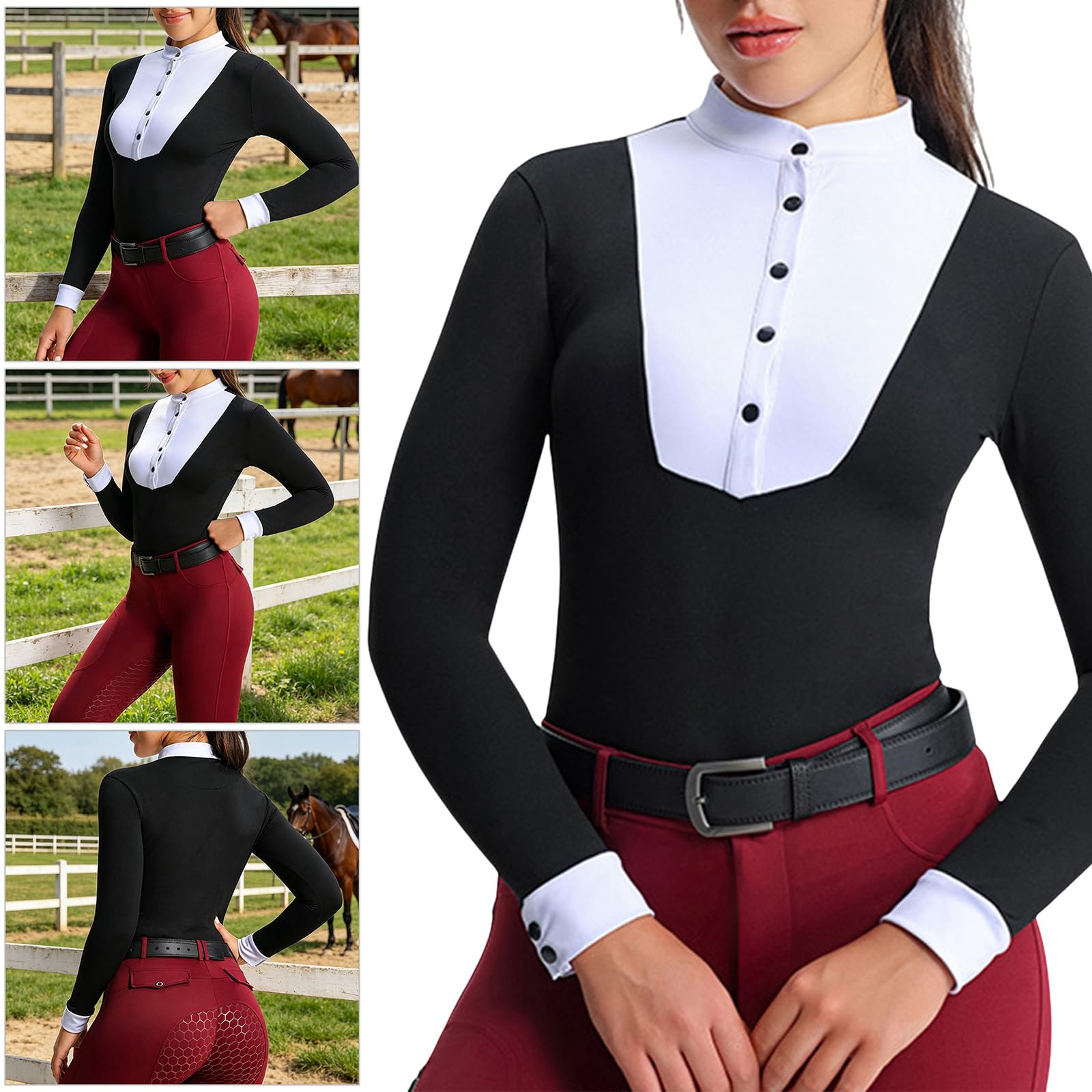 Camiseta de equitación para mujer de manga larga para equitación