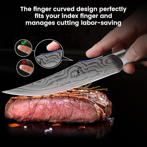 Miniatura 3 de CoquusAid Cuchillos para carne con soporte para cuchillos, juego de cuchillos de carne forjados con triple remache, acero japonés de alto carbono,