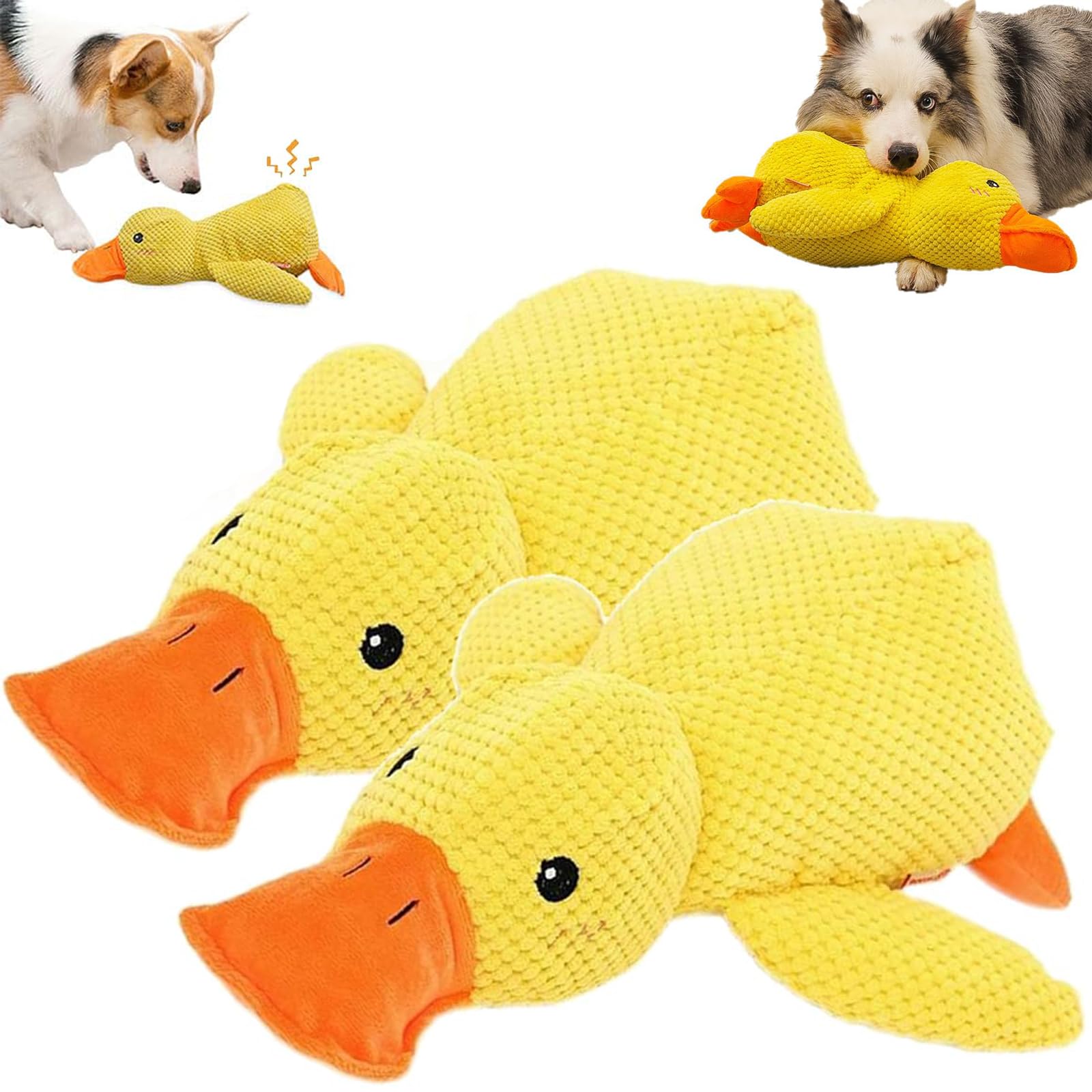 Mellow Dog Calming Duck, Yellow Calming Duck Dog Toy with Soft Squeaker (2PCS)