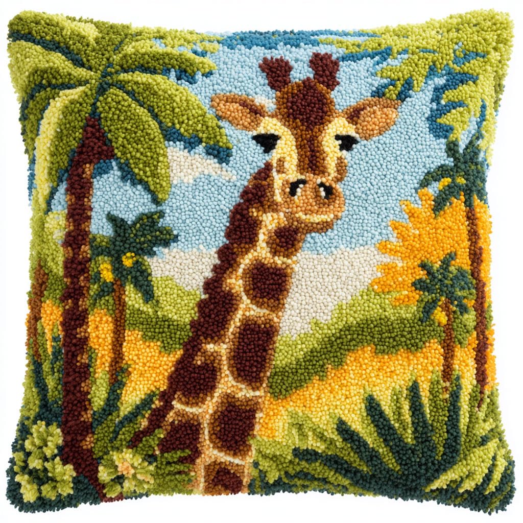 Henypt Latch Hook Kits-G Latch Hook Kits, Animal Giraffe Diy Pillowcase Hook And Latch Kit, Needlework Cushion Cover Hand Craft Crochet Sofa Decoration 17X17inch