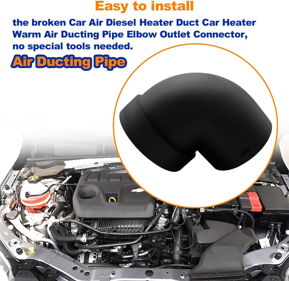 Diesel Air Heater Duct Connector,75mm/3inch L-Shape Elbow Ducting Pipe Outlet Connector for Diesel Air Parking Caravan Heaters,Black Plastic（1 PCS）