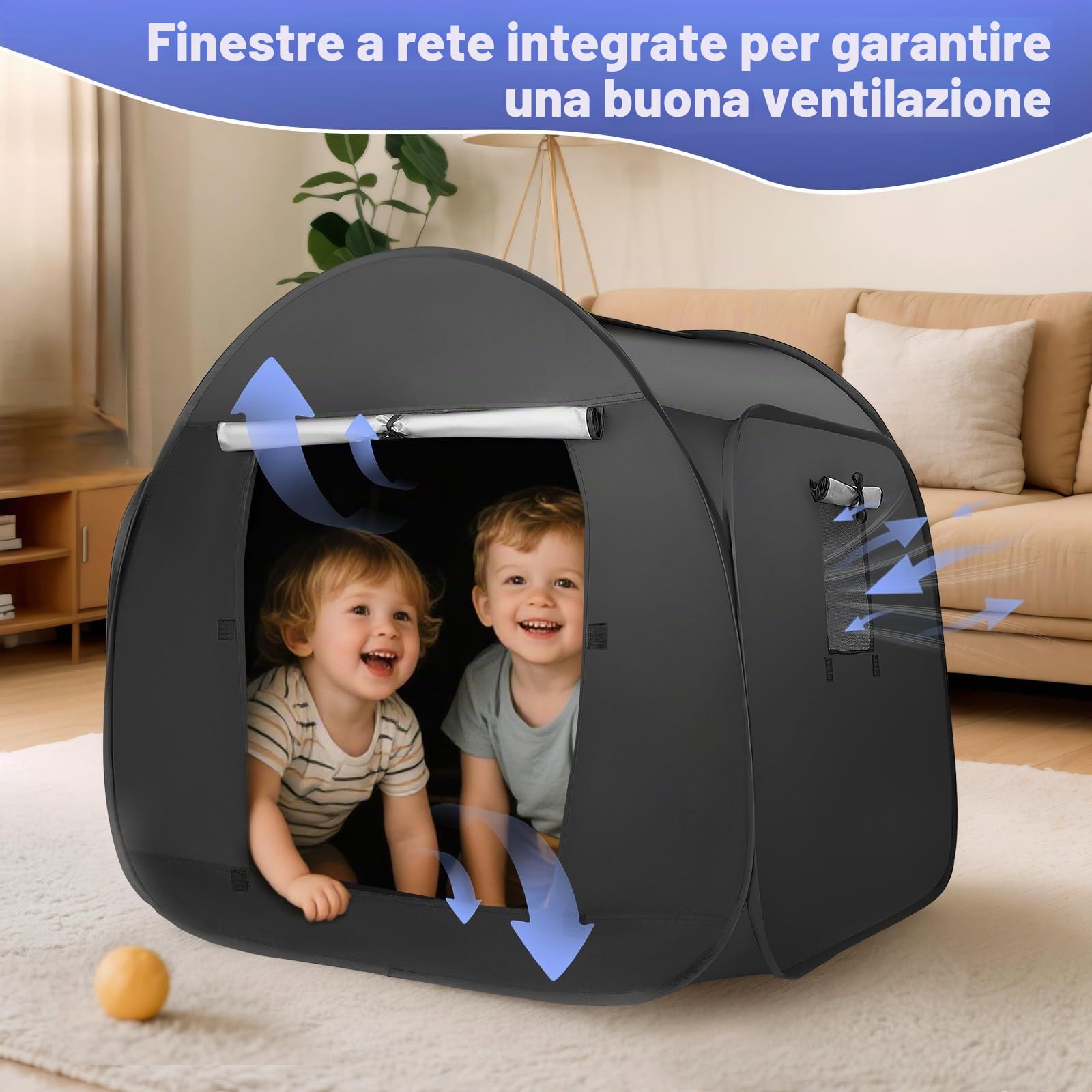 Tenda sensoriale per bambini per giocare e rilassarsi. Mini tenda ausiliaria per autismo, SPD, paure, caverna pop-up scura per bambini autistici | per casa o scuola