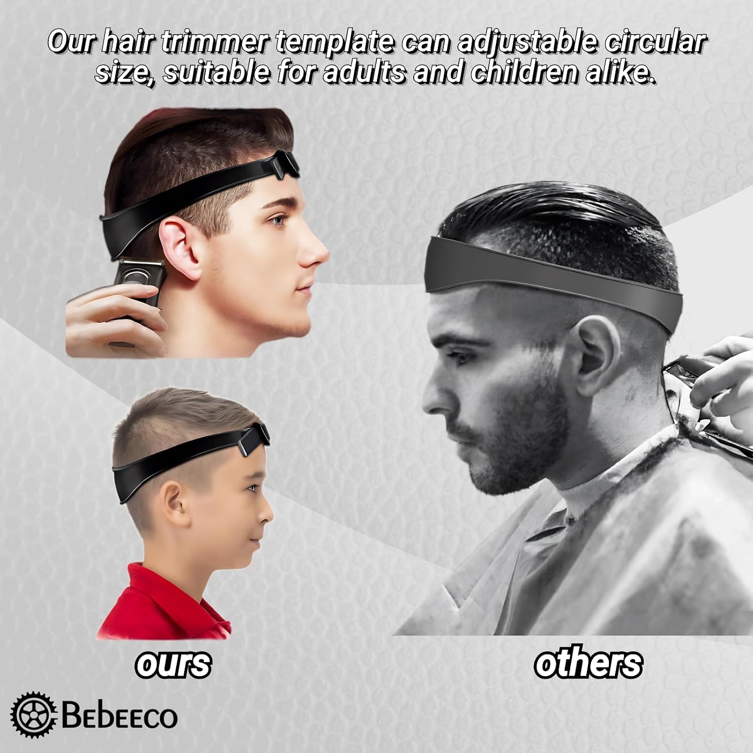 Fade Guide for Men Haircut, Adjustable Hair Trimming Guide Neckline Shaving Template Silicone Curved Haircut Band Self Hair Trimming Guide Band for DIY Home Haircuts (Black)