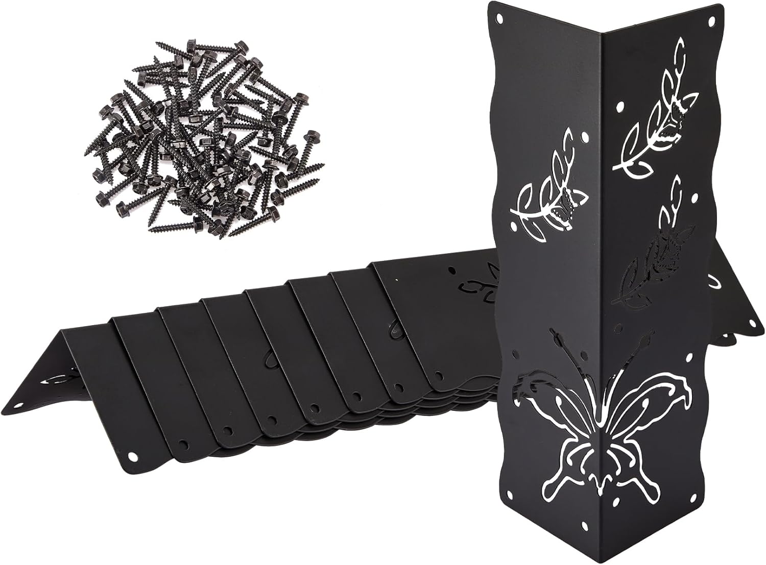Set of 8 Decorative Raised Garden Bed Corner Brackets with Short/Long Screws for 12''-24'' Bed Box, Black Metal Corner Braces 11" x 3" x 3" for Vegetable Planter Garden