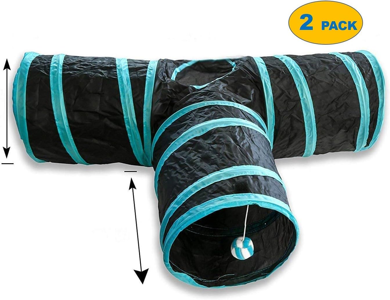 Cat Toys 2 Pack Interactive Cat Tunnel 3 Way Cat Tube for Interactive Fun Activity- Double Layered Crinkly Lined Tunnels with Dangling…