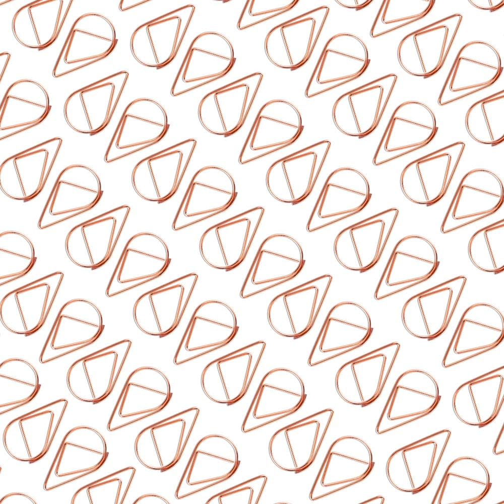 Paper Clips, 50 Pieces Diamond Shaped Paperclips, Creative Gold Drops Shaped Document Clips Office Clips for School Personal Document Organizing and Classifying Professional Work (50 Rose Gold)