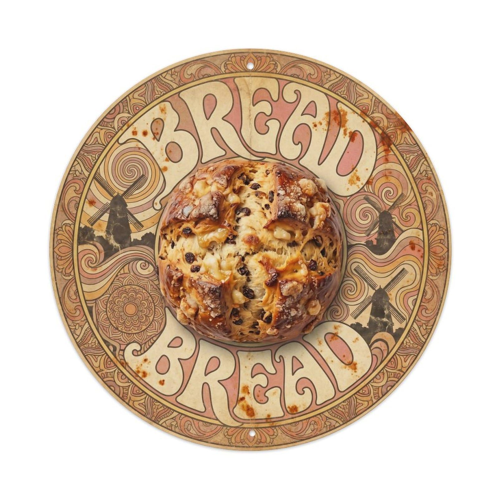 Village Bakery Bread Loaf British Colorful Psychedelic Metal Tin Sign
