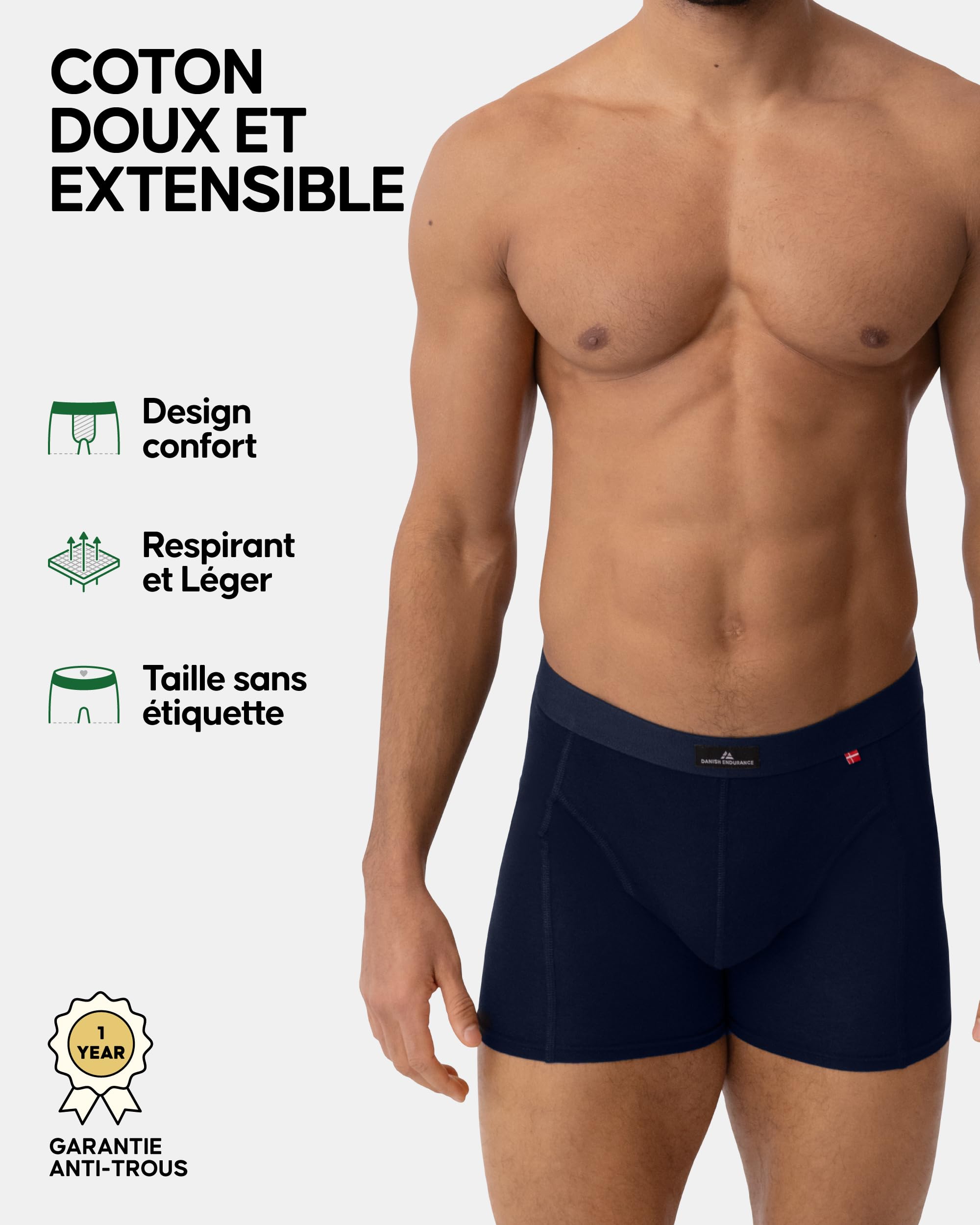 Danish Endurance Lot de 3 Boxers élastiques en Coton pour Homme